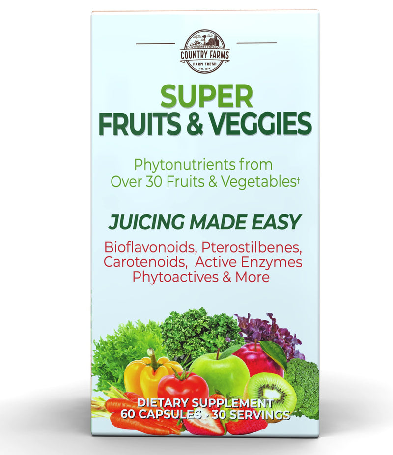Country Farms Super Fruit and Veggies Capsules, 30 Fruits and Vegetables, 30 Servings, 60 Count (Pack of 1) - NewNest Australia
