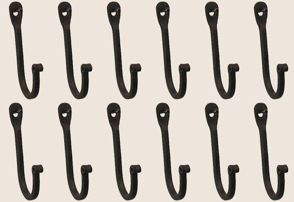 NewNest Australia - Vintage Hand Forged Iron Classic Early American Plain Hook Black Set of 12 