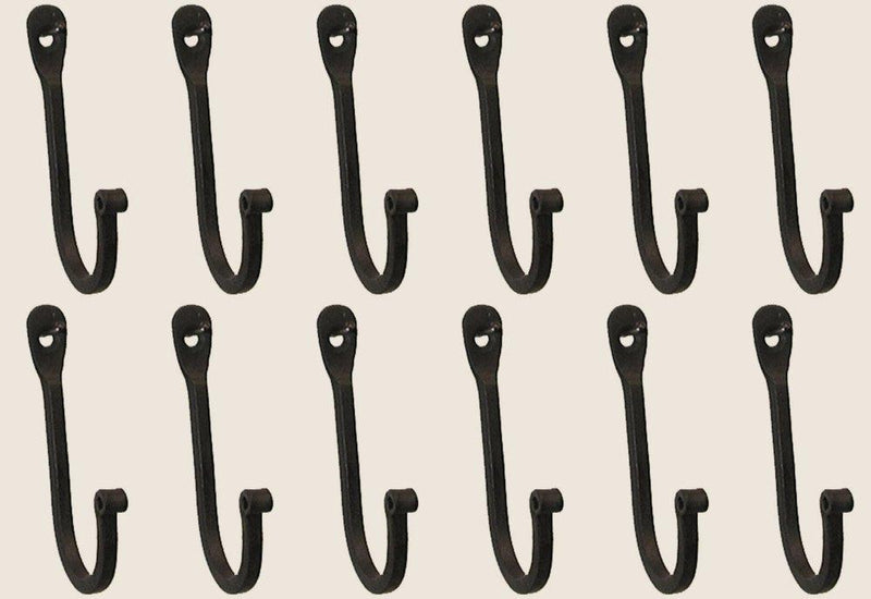 NewNest Australia - Vintage Hand Forged Iron Classic Early American Plain Hook Black Set of 12 