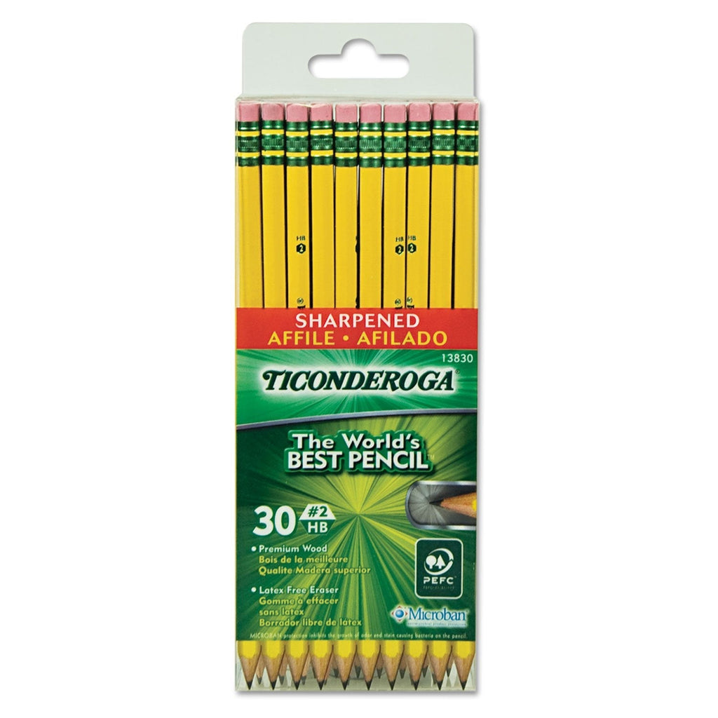 Dixon Ticonderoga Pre-sharpened with Erasers Pencils, 2, Yellow, 2 Boxes of 30 (13830) - NewNest Australia