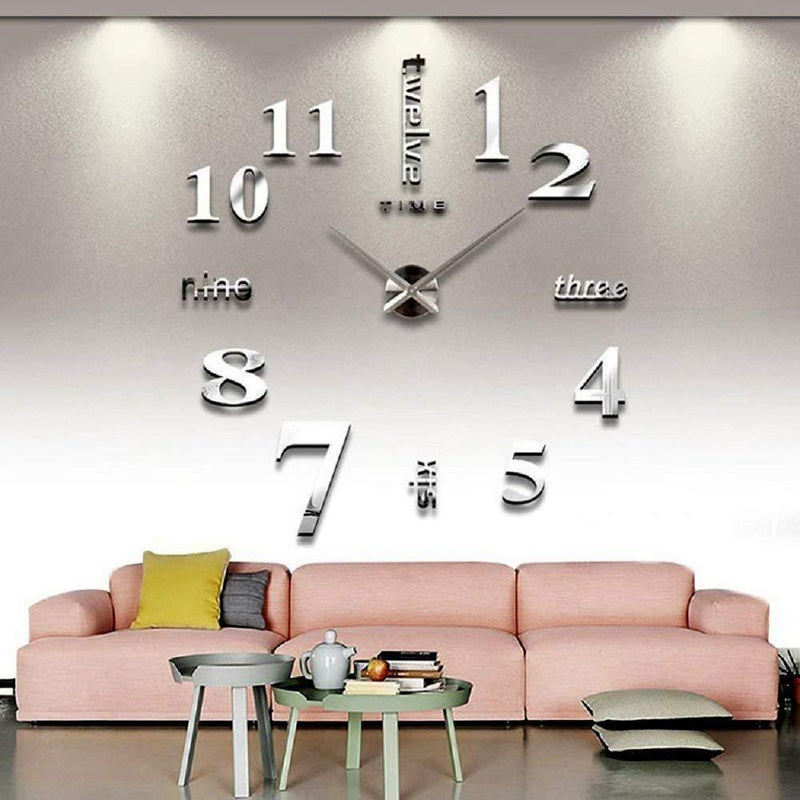 NewNest Australia - Qpower Modern Mute DIY Large Wall Clock 3D Sticker Home Office Decor Gift (silver) 