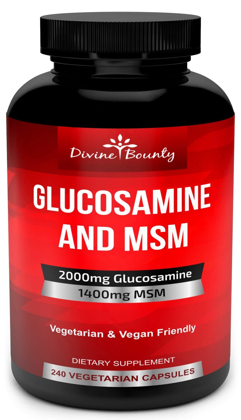 Glucosamine Sulfate Supplement (2000mg per Serving) with MSM - 240 Small Vegetarian Capsules - No Shellfish, GMO's or Harmful Additives - NewNest Australia