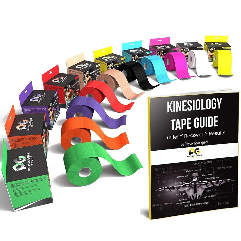 Physix Gear Kinesiology Tape Pro - Waterproof Physio Sports Tape for Pain & Injuries, Pregnancy, Muscle, Knee, Joint Support, Swelling, Strain Relief, Enhanced Blood Circulation (with E-Guide) Black (2 Pack + eGuide) - NewNest Australia