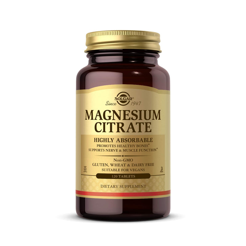 Solgar Magnesium Citrate, 120 Tablets - Promotes Healthy Bones - Supports Nerve & Muscle Function - Non GMO, Vegan, Gluten Free, Dairy Free, Kosher - 60 Servings - NewNest Australia