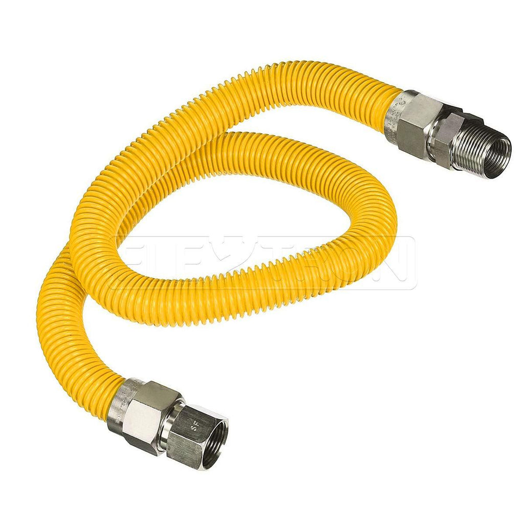 Highcraft GUHD-ZD14-18D Gas Line Hose 3/8'' O.D. x 18'' Length with 1/2 in. FIP x MIP Fitting, Yellow Coated Stainless Steel Flexible Connector, 18 Inch - NewNest Australia