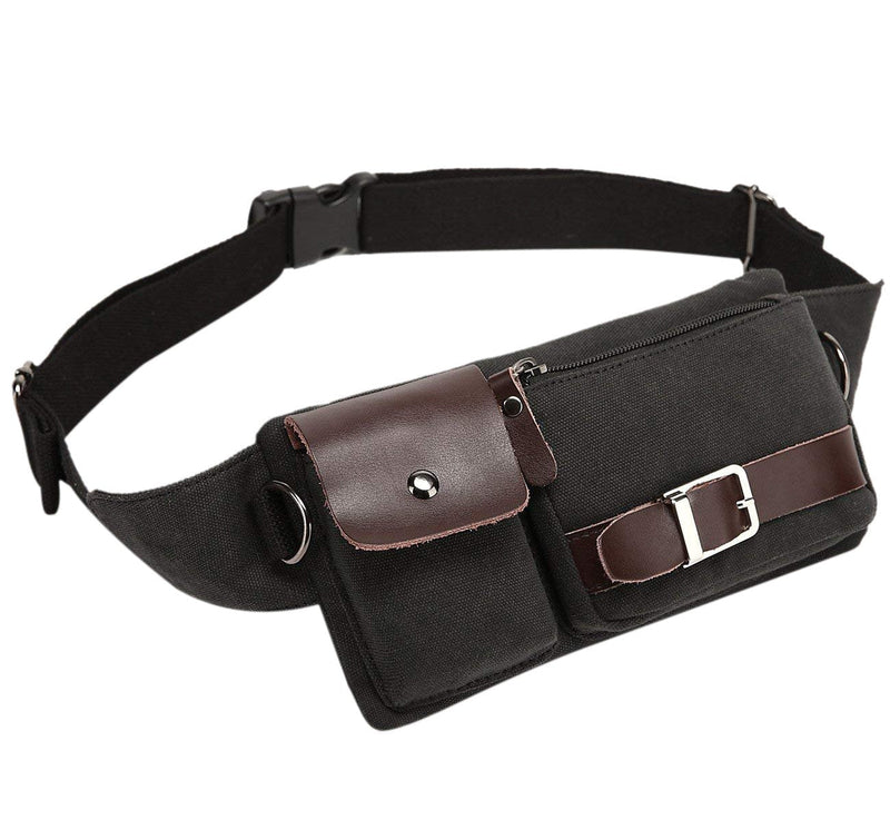 Baosha YB-01 Vintage Men's Waist Bag Sports Waist Pack Bum Bag Security Money Waist Day Pack Pouch Hip Belt Bag Bumbag Black Canvas Black - NewNest Australia