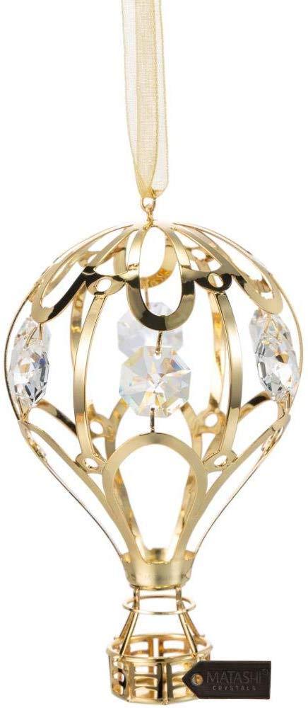 NewNest Australia - Matashi 24K Gold Plated Crystal Studded Gold Hot Air Balloon Hanging Ornament Clear 