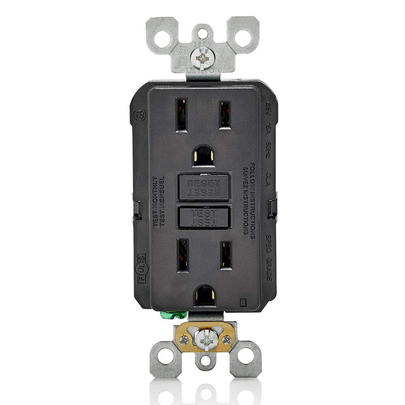 Leviton GFNT1-E Self-Test SmartlockPro Slim GFCI Non-Tamper-Resistant Receptacle with LED Indicator, Wallplate Included, 15-Amp, Black 15 Amp - NewNest Australia