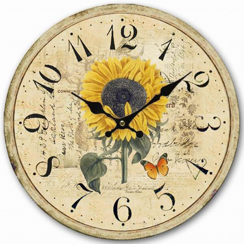 NewNest Australia - Eruner 14" Decorative Clock, Wooden [Sunflower] Cafe Bar Lancaster Paris Wall Clock Retro Styled Non-Ticking Home Decor (HQ5, 14-in) Hq5 