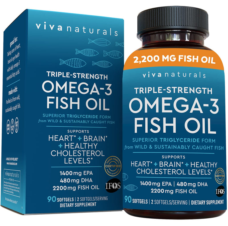 Fish Oil Omega 3 Supplement (90 Softgels) - 2,200mg EPA & DHA, Triple Strength Wild Triglyceride Omega 3 Fish Oil Supplements with No Fishy Burps 90 Count (Pack of 1) - NewNest Australia