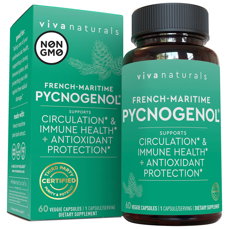 Pycnogenol 100mg from French Maritime Pine Bark Extract - Healthy Blood Circulation Supplements, Powerful Antioxidant Protection, Joint Support and Immune Support (60 Veggie Capsules) 60 Count (Pack of 1) - NewNest Australia