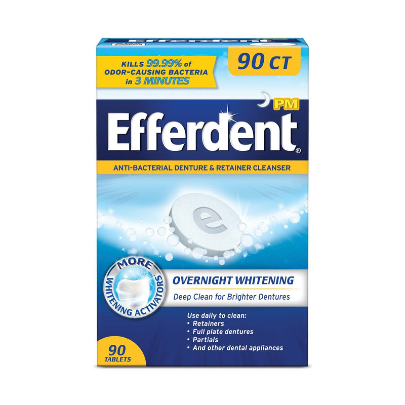 Efferdent PM Denture Cleanser Tablets, Overnight Whitening, 90 Count 90 Count (Pack of 1) - NewNest Australia