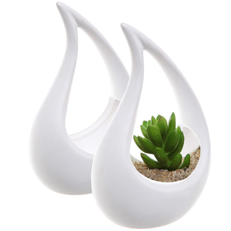 NewNest Australia - MyGift White Unglazed Ceramic Tear Drop Design Air Plant Container Vase, Tealight Candle Holder, Set of 2 