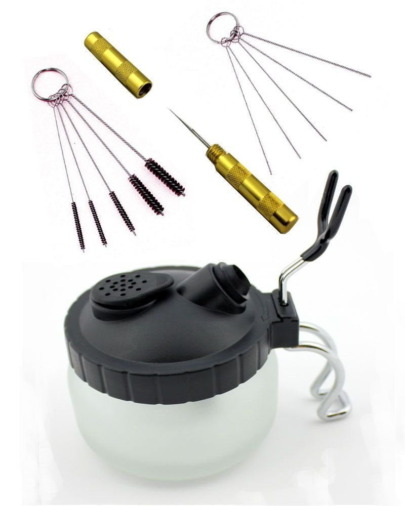 4 Set Airbrush Spray Gun Wash Cleaning Tools Needle Nozzle Brush Glass Cleaning Pot Holder - NewNest Australia