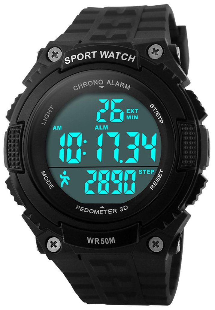 Fanmis Unisex Pedometer Watches Military Multifunctional 50M Waterproof Digital Outdoor Sports Watch Black - NewNest Australia