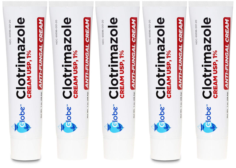 (5 pack) Globe Clotrimazole Antifungal Cream 1% (1 oz) Relieves the itching, burning, cracking and scaling associated with fungal infections | Compare to the Name Brand Active Ingredient - NewNest Australia