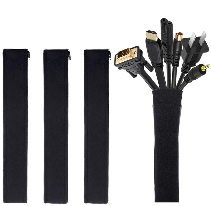 [4 Pack] JOTO Cable Management Sleeve, 19-20 Inch Cord Organizer System with Zipper for TV Computer Office Home Entertainment, Flexible Cable Sleeve Wrap Cover Wire Hider System -Black Black - NewNest Australia