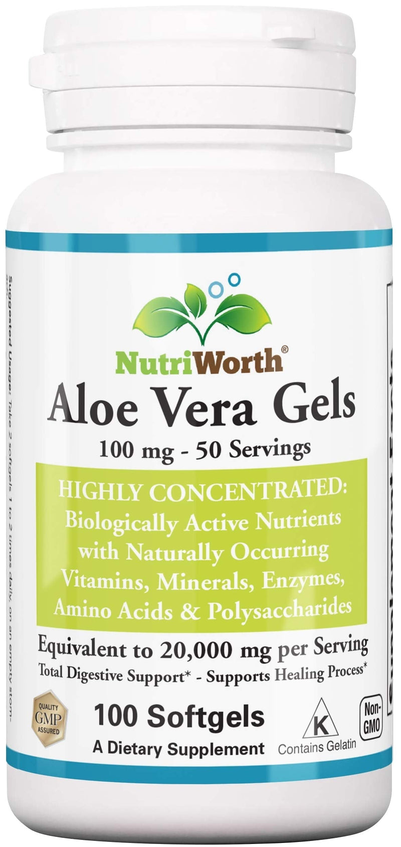 Nutriworth Aloe Vera Supplement (100 Softgels )- 20,000mg Pure Gel Equivalency - Made with Organic Aloe Vera - NewNest Australia