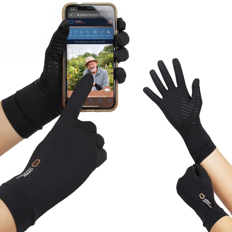 Copper Compression Arthritis Gloves with Touchscreen Tips. Relief for Hand Pain, Carpal Tunnel, Rheumatoid, Inflammation, Tendonitis, Nerve Damage, Trigger Finger, Neuropathy. Fit for Men & Women Small (1 Pair) - NewNest Australia
