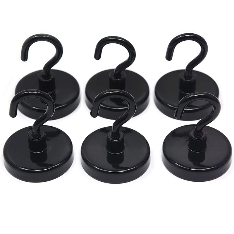 CMS Magnetics® Ceramic Magnet Hook (6-Count) 1 1/4" in Diameter with 18 LB Holding Power, Strong Hook for Kitchen, Bathroom, Curtains, Garage, Office, Fridge, Cruise, Workplace Black - NewNest Australia