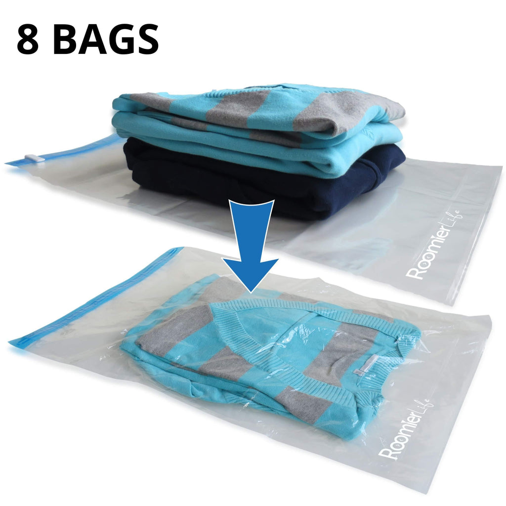 NewNest Australia - RoomierLife 8 Travel Space Saver Bags. Pack of 8 Bags, size Medium to Large. Roll-Up Compression Storage (No Vacuum Needed) & Packing Organizers. Perfect for Travel and Home Storage Travel Space Bags 