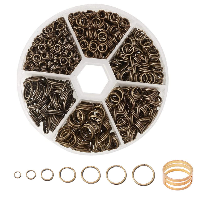 PandaHall Elite 900 Pcs 6 Sizes 4/5/6/7/8/10mm Iron Split Rings Double Loop Jump Ring for Jewelry Making Antique Bronze 6 Sizes (4-10mm) - NewNest Australia