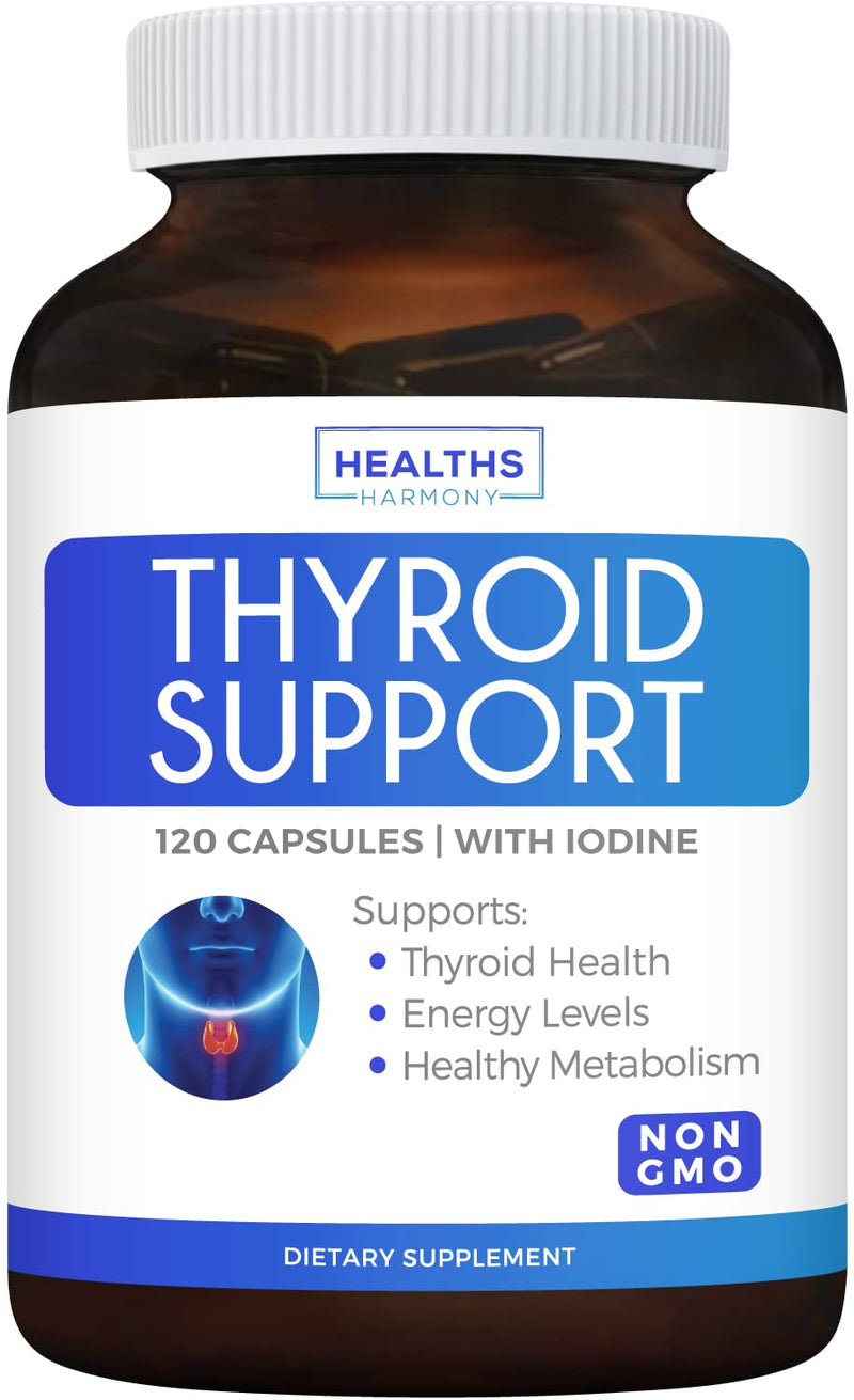 Thyroid Support with Iodine - 120 Capsules (Non-GMO) Improve Your Energy & Increase Metabolism - Ashwagandha Root, Zinc, Selenium, Vitamin B12 Complex - Thyroid Health Supplement - 60 Day Supply - NewNest Australia