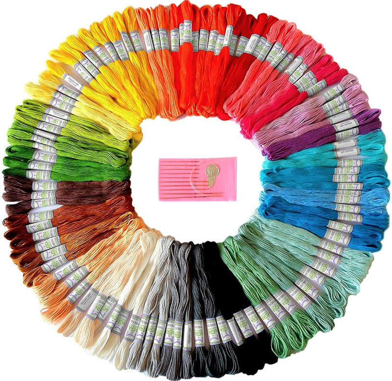 Premium Rainbow Color Embroidery Floss - Cross Stitch Threads - Friendship Bracelets Floss - Crafts Floss - 105 Skeins Per Pack and Free Set of Embroidery Needles - NewNest Australia