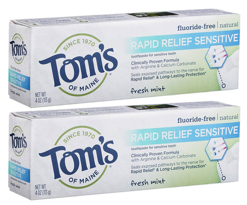 Tom's of Maine, Natural Rapid Relief Sensitive Toothpaste, Natural Toothpaste, Sensitive Toothpaste, Fresh Mint, 4 Ounce, 2-Pack 4 Ounce (Pack of 2) - NewNest Australia