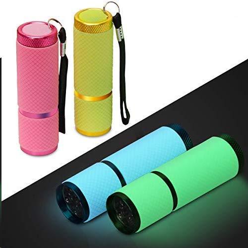 Adecco LLC 9 LED Glow in Dark Flashlights, 4 Pack Rubber Coated Small Flashlights with Straps, Portable Handy Lights for Camping, Hiking, Indoor, Assorted Colors - NewNest Australia