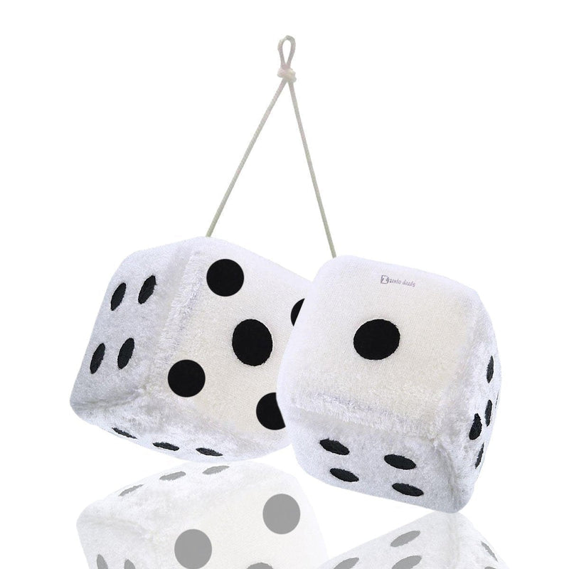 NewNest Australia - Zento Deals Pair of Hanging White with Black Dots Fuzzy Dices Nostalgic Retro 