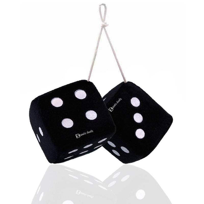 NewNest Australia - Zento Deals Pair of 3 Inch Square Black Hanging Fuzzy Dice with White Dots 