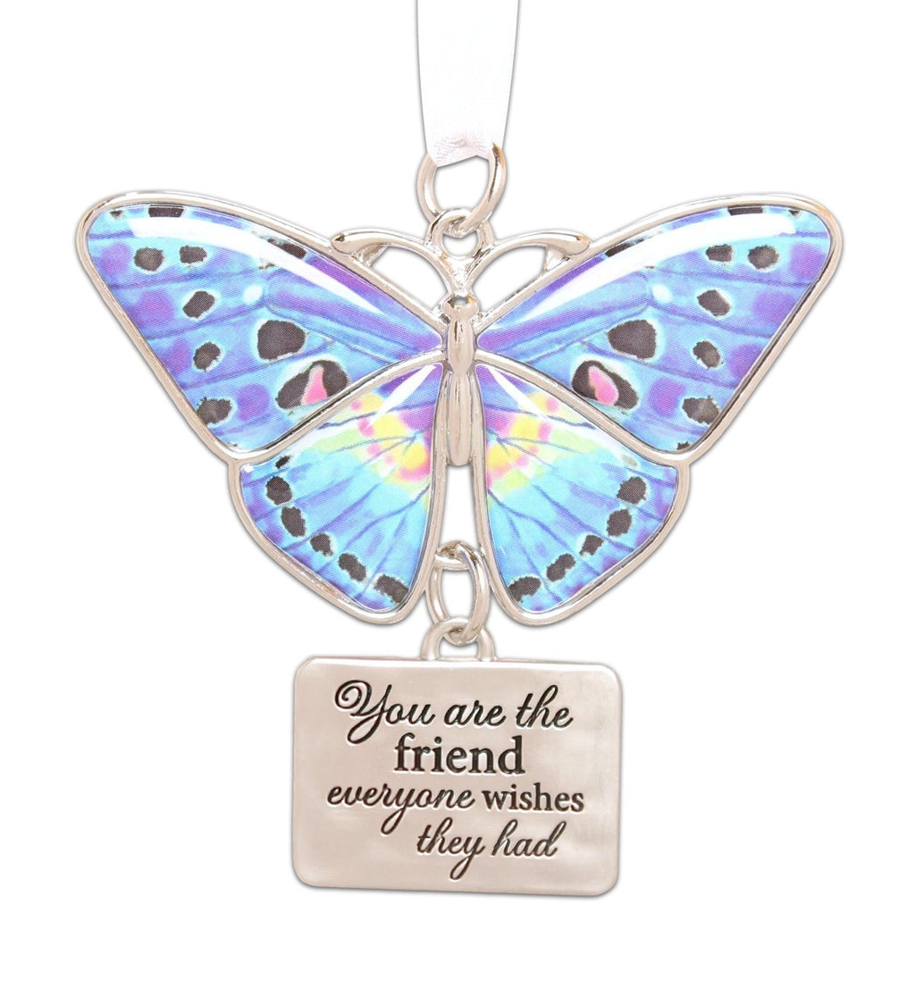 NewNest Australia - Ganz 2" Beautiful Zinc Butterfly Ornament with Sentiment Featuring White Organza Ribbon for Hanging (Friend) 