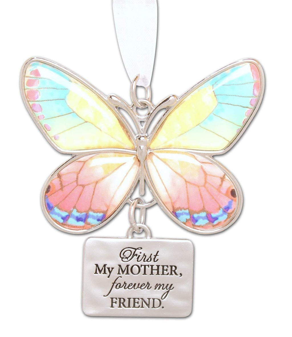 NewNest Australia - Ganz 2" Beautiful Zinc Butterfly Ornament with Sentiment Featuring White Organza Ribbon for Hanging (Mother) 