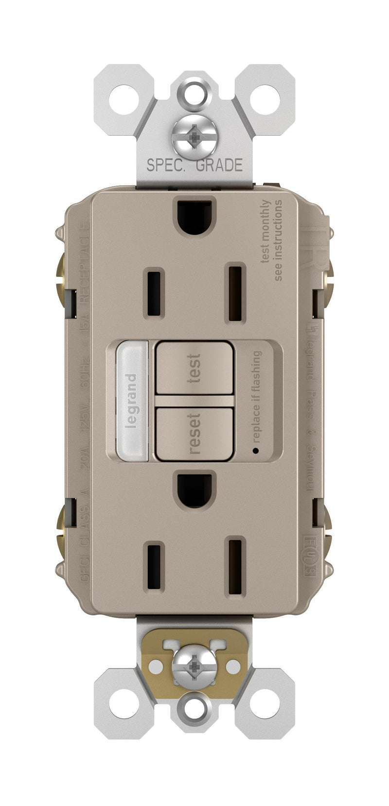 Legrand radiant Night Light, Self-Test GFCI Outlets, Safe for Kids, Tamper Resistant, Brushed Nickel, 15 Amp, 1597NTLTRNICC4 - NewNest Australia