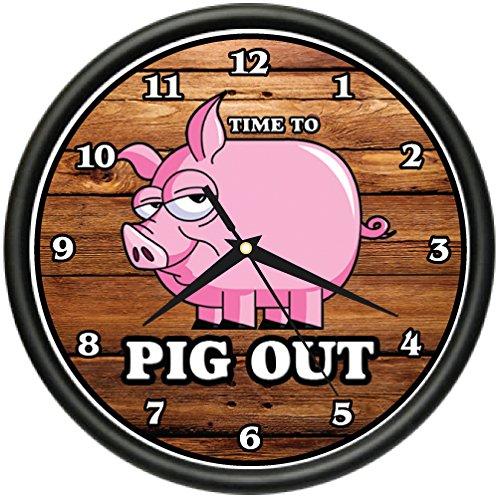 NewNest Australia - BBQ TIME to Pig Out Wall Clock Restaurant Pork Ribs Barbecue Business Gift 