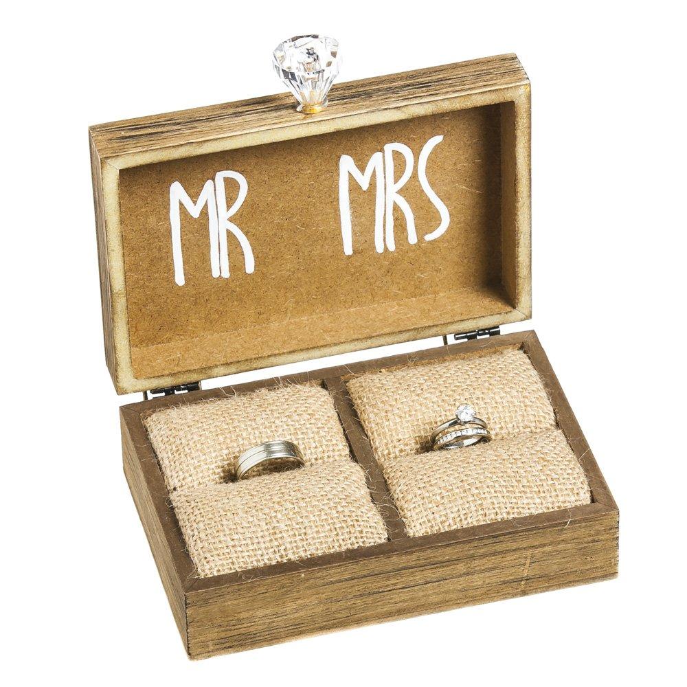 NewNest Australia - Cypress Home Wedding Decor “and Then Two Become One” Mr. and Mrs. Wooden Ring Holder Decorative Box - 5”W x 6”D x 2”H Elegant Wedding Gift Box 