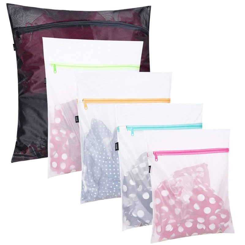 Set of 5 Mesh Laundry Bags-1 Extra Large, 2 Large & 2 Medium Bags Laundry,Blouse, Hosiery, Stocking, Underwear, Bra Lingerie, Travel Laundry Bag A White 2M,1XL,2L - NewNest Australia
