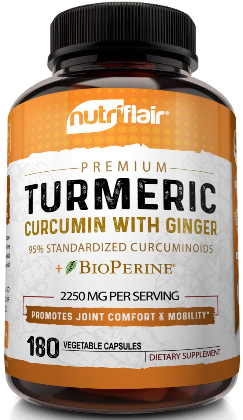 Turmeric Curcumin with Ginger & BioPerine Black Pepper Supplement :: Anti-Inflammatory, Antioxidant, Anti Aging :: 100% Natural, Non-GMO, Vegan Best Maximum Potency, No Side Effects (180 Capsules) - NewNest Australia