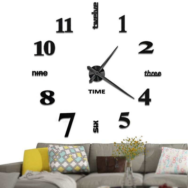 NewNest Australia - VANGOLD Large DIY Wall Clock, 2-Year Warranty Modern 3D Wall Clock with Mirror Numbers Stickers for Home Office Decorations Gift Black-14 