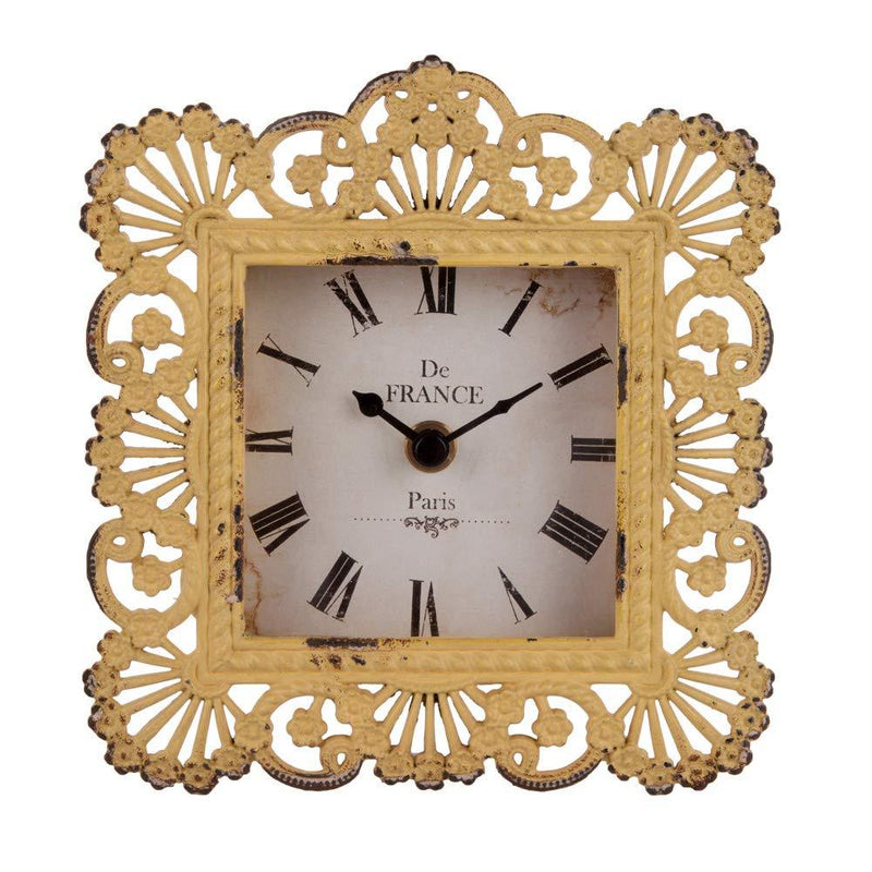 NewNest Australia - NIKKY HOME Vintage Table Clock, Shabby Chic Decorative Pewter Desk Clock Battery Operated for Living Room Bathroom Shelf, Yellow 