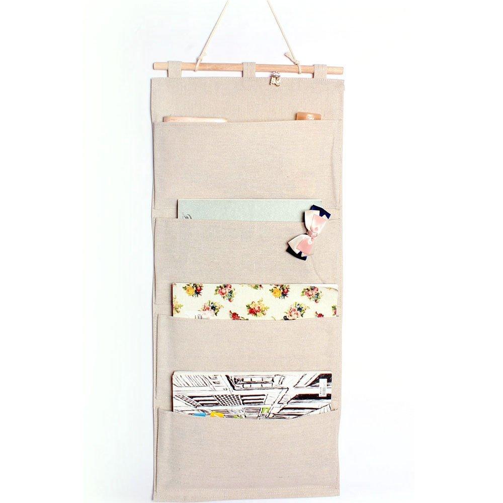 Linen/Cotton Fabric Wall Door Cloth Hanging Storage Pockets Books Organizational Back to School Office Bedroom Kitchen Rectangle Home Organizer Gift (4 Pockets) 4 Pockets - NewNest Australia