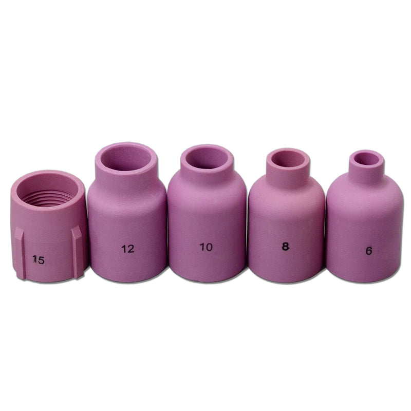 RIVERWELD Large TIG Gas Lens Alumina Nozzle Ceramic Cups Kit 53N87 12# 3/4" 53N88#10 5/8" 53N89#15 15/16" 57N74#8 1/2" 57N75#6 3/8" Fit SR DB WP 9 17 20 18 26 TIG Welding Torch 5pk #6 #8 #10 #12 #15 kit 5pcs - NewNest Australia