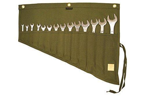 Asian Treasures/Bull Tools 14 Pocket | Hand Crafted | H.W.100% Dyed Cotton | 15 Oz. Duck Canvas | Garage Ready | Metric or SAE | Wrench and Tools Bag Organizer Roll Up Pouch | Dyed Olive Drab | - NewNest Australia