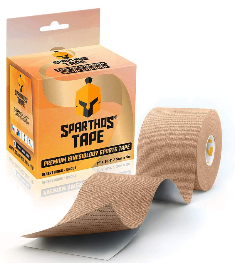 Sparthos Kinesiology Tape - Incredible Support for Athletic Sports and Recovery - Free Kinesiology Taping Guide! - Uncut 2 inch x 16.4 feet Roll A) Desert Beige + FREE Taping Guide - NewNest Australia