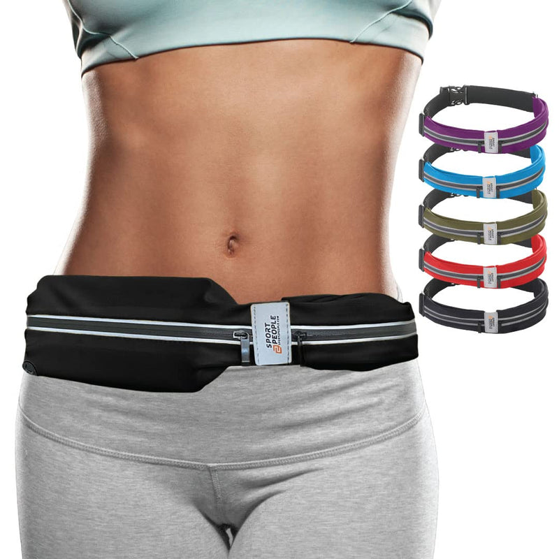 sport2people Running Belt for Men & Women, Phone Holder for Running, Reflective Running Gear, Running Fanny Pack for Women & Men, Cell Phone Holder, Running Waist Packs, Money Belt, Travel belt (Black) Black - NewNest Australia