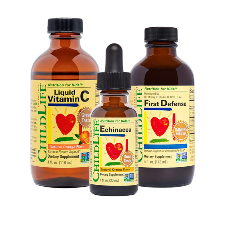 ChildLife Essentials Liquid Echinacea for Kids - Immune Booster for Kids, All-Natural, Gluten-Free, Allergen-Free, Kids Echinacea Drops - Natural Orange Flavor, 1-Ounce Bottle (Pack of 3) First Defense, Vitamin C, Echinacea - NewNest Australia