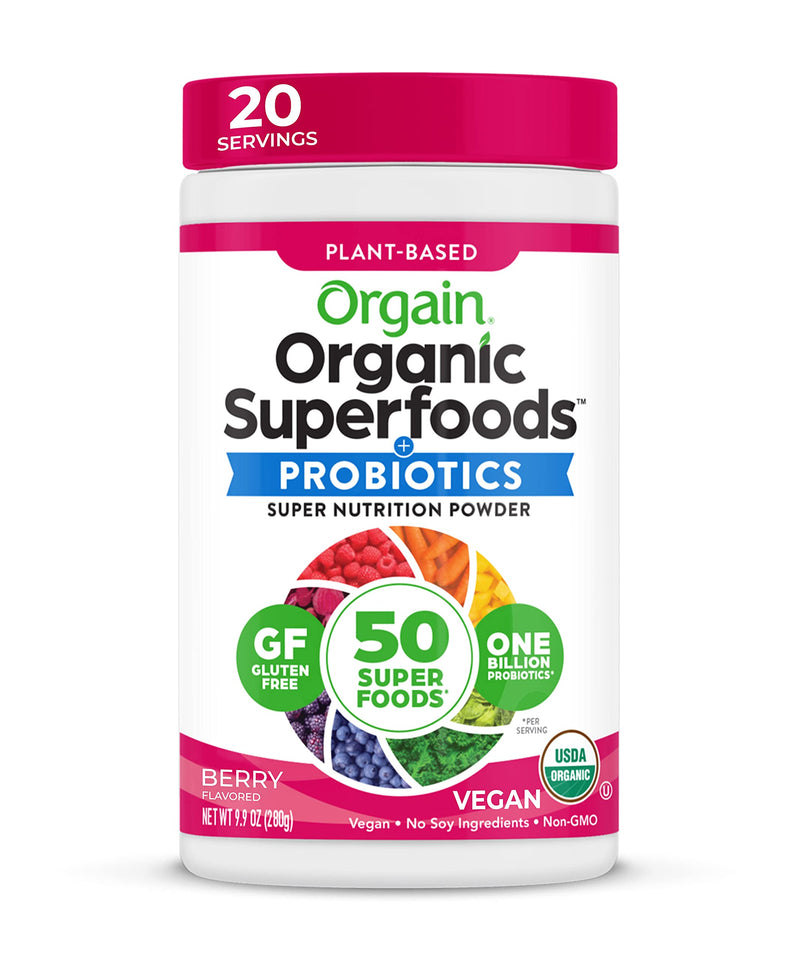 Orgain Organic Green Superfoods Powder, Berry - Antioxidants, 1 Billion Probiotics, Vegan, Dairy Free, Gluten Free, Kosher, Non-GMO, 0.62 Pound (Packaging May Vary) - NewNest Australia