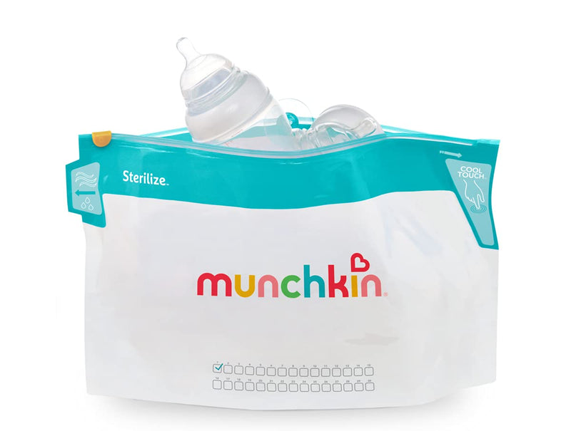 Munchkin Latch Microwave Sterilize Bags, 180 Uses, 6 Pack, Eliminates up to 99.9% of Common Bacteria , White, Small (8" x 11") Small (Pack of 1) - NewNest Australia