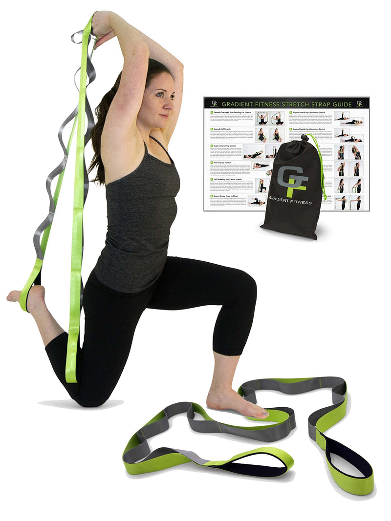 Gradient Fitness Stretching Strap, Premium Quality Multi-Loop Strap, Neoprene Padded Handles, 12 Loops, 1.5" W x 8' L Green/Grey - NewNest Australia